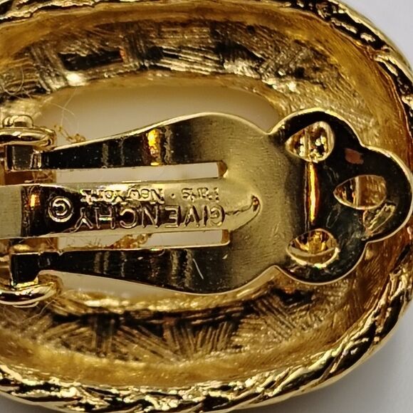 Vintage Givenchy Gold Tone White Lucite Cabochon Rectangular Clip On Earrings - Picture 14 of 16